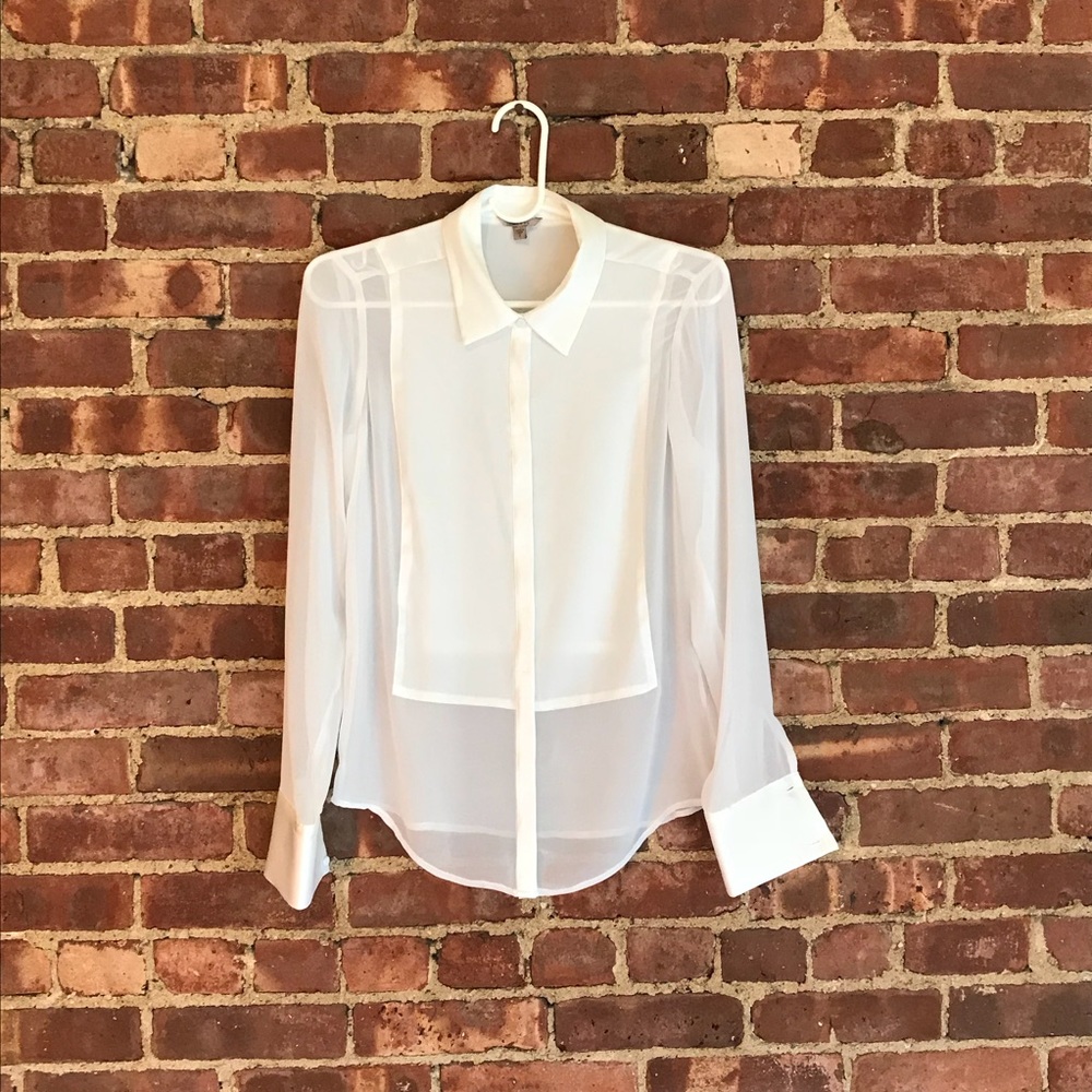 Sheer Guess collared top with silky panels